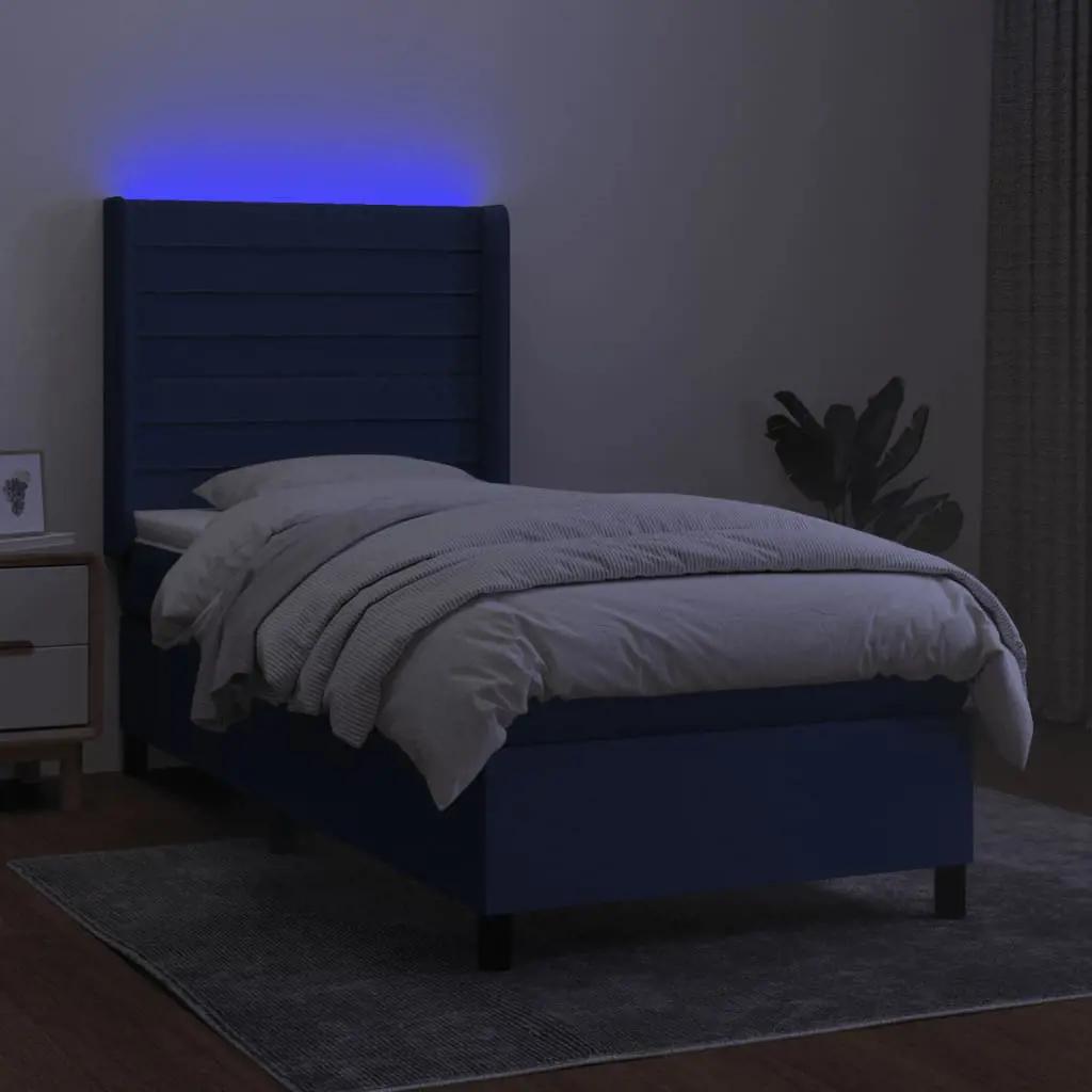 Boxspring met matras en LED stof blauw 90x190 cm (3)