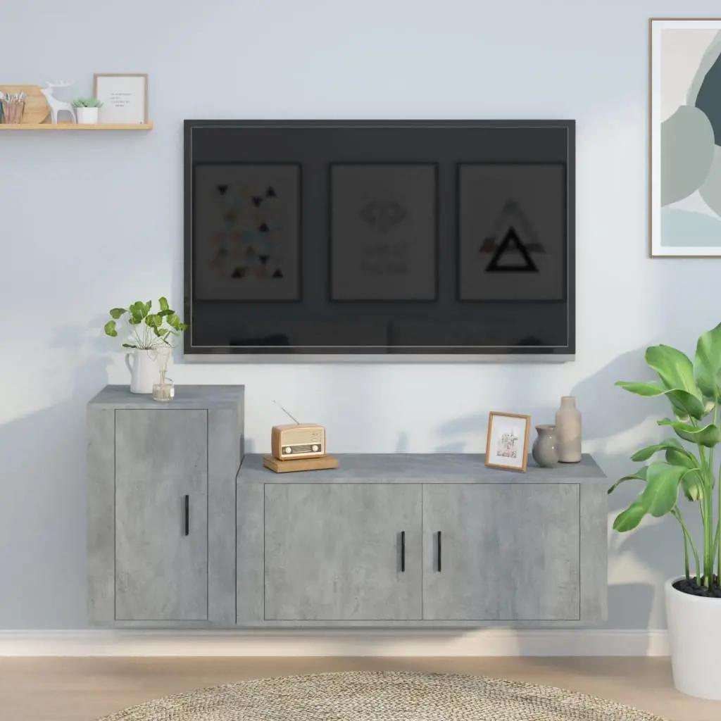 2-delige Tv-meubelset bewerkt hout betongrijs (1)