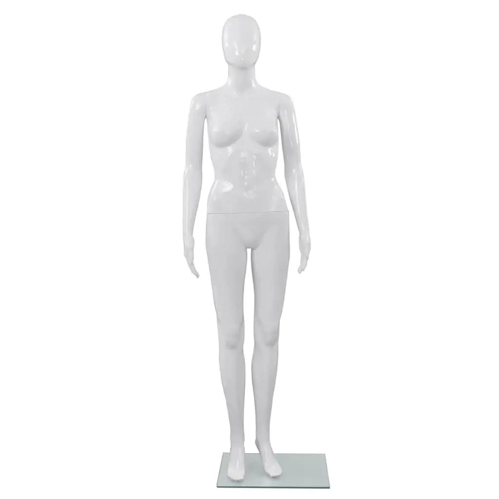 Etalagepop vrouwelijk met glazen voet 175 cm glanzend wit (2)