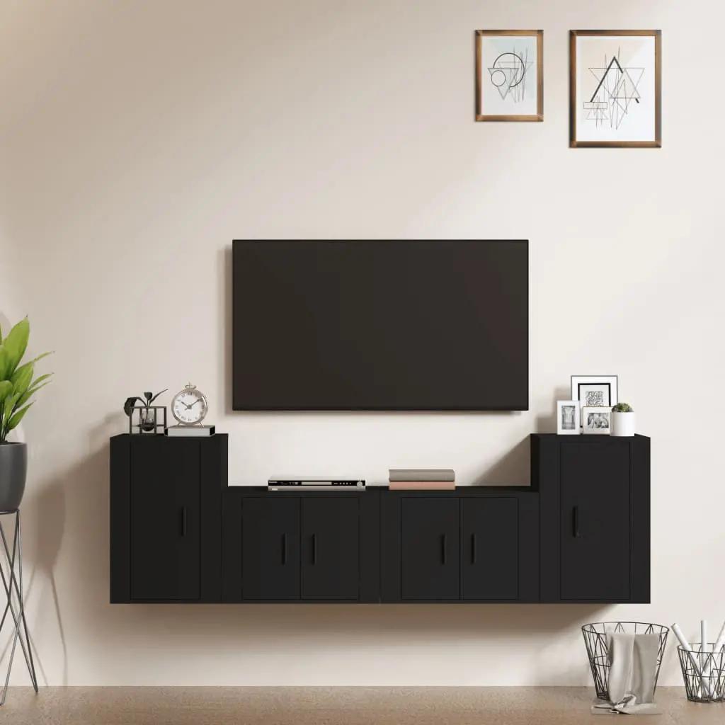 4-delige Tv-meubelset bewerkt hout zwart (1)