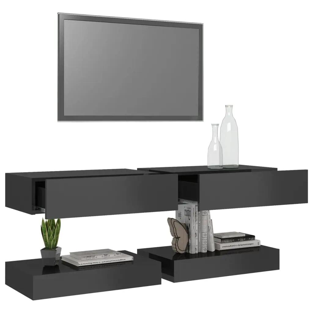 Tv-meubelen 2 st met LED-verlichting 60x35 cm hoogglans grijs (5)