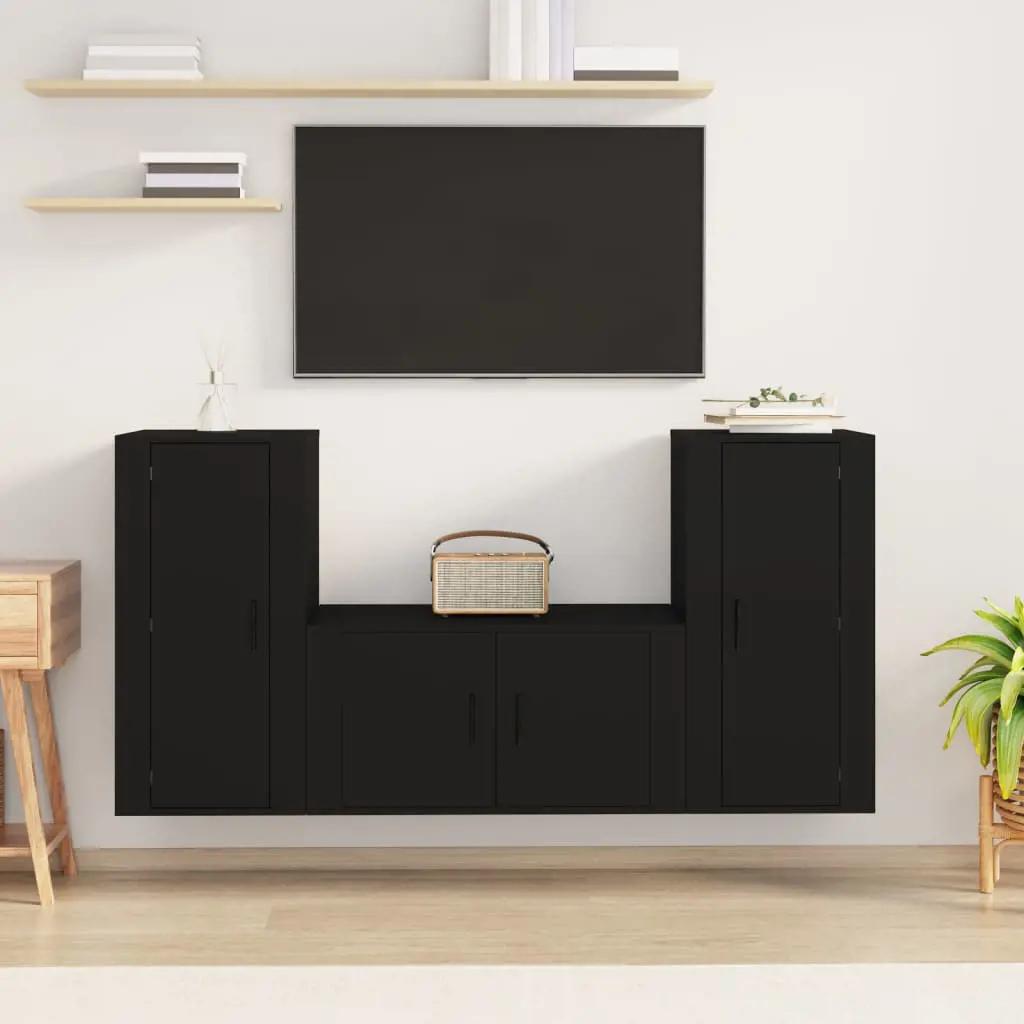3-delige Tv-meubelset bewerkt hout zwart (1)
