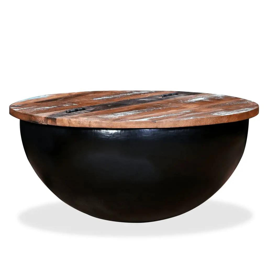 Salontafel komvormig massief gerecycled hout zwart (6)