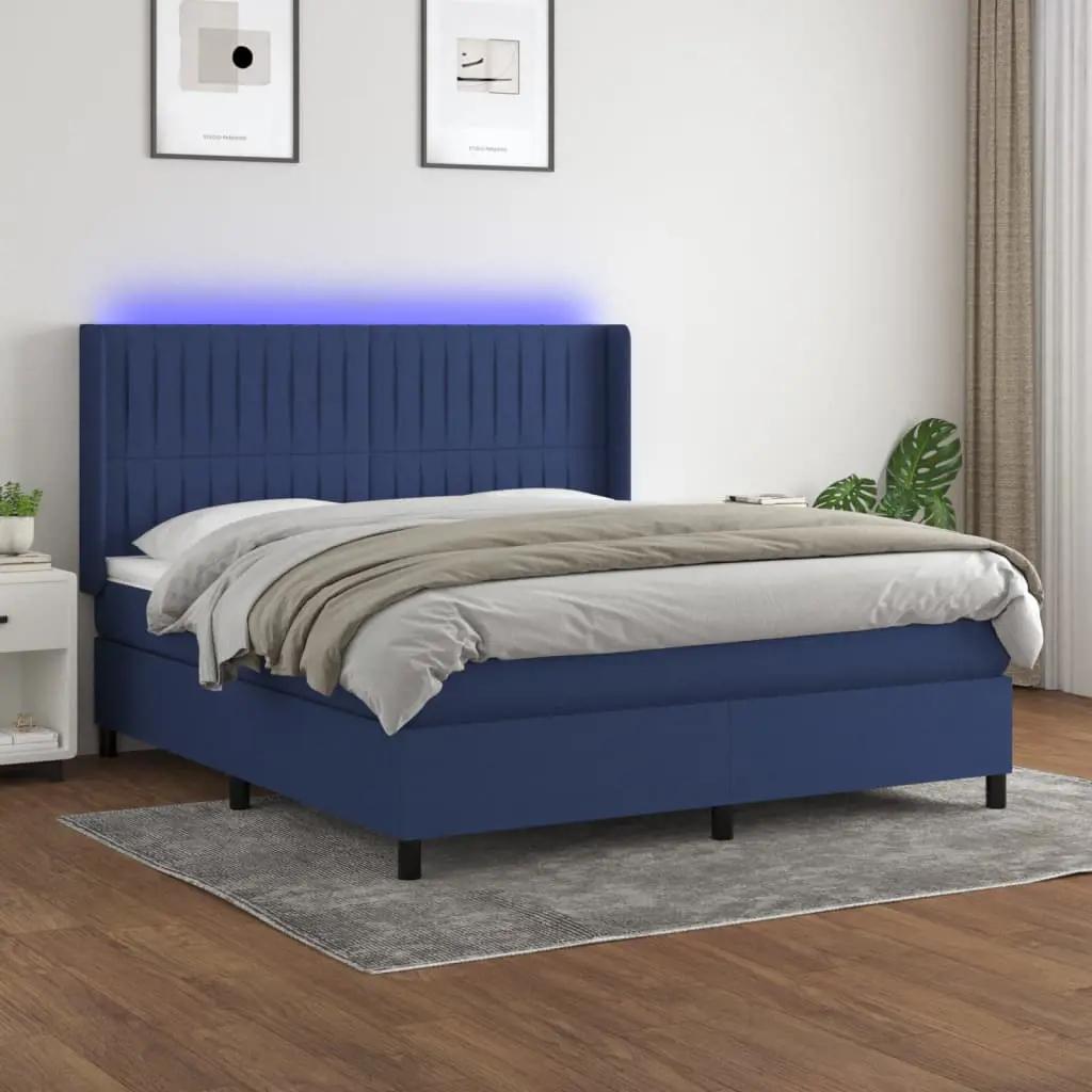 Boxspring met matras en LED stof blauw 160x200 cm (1)