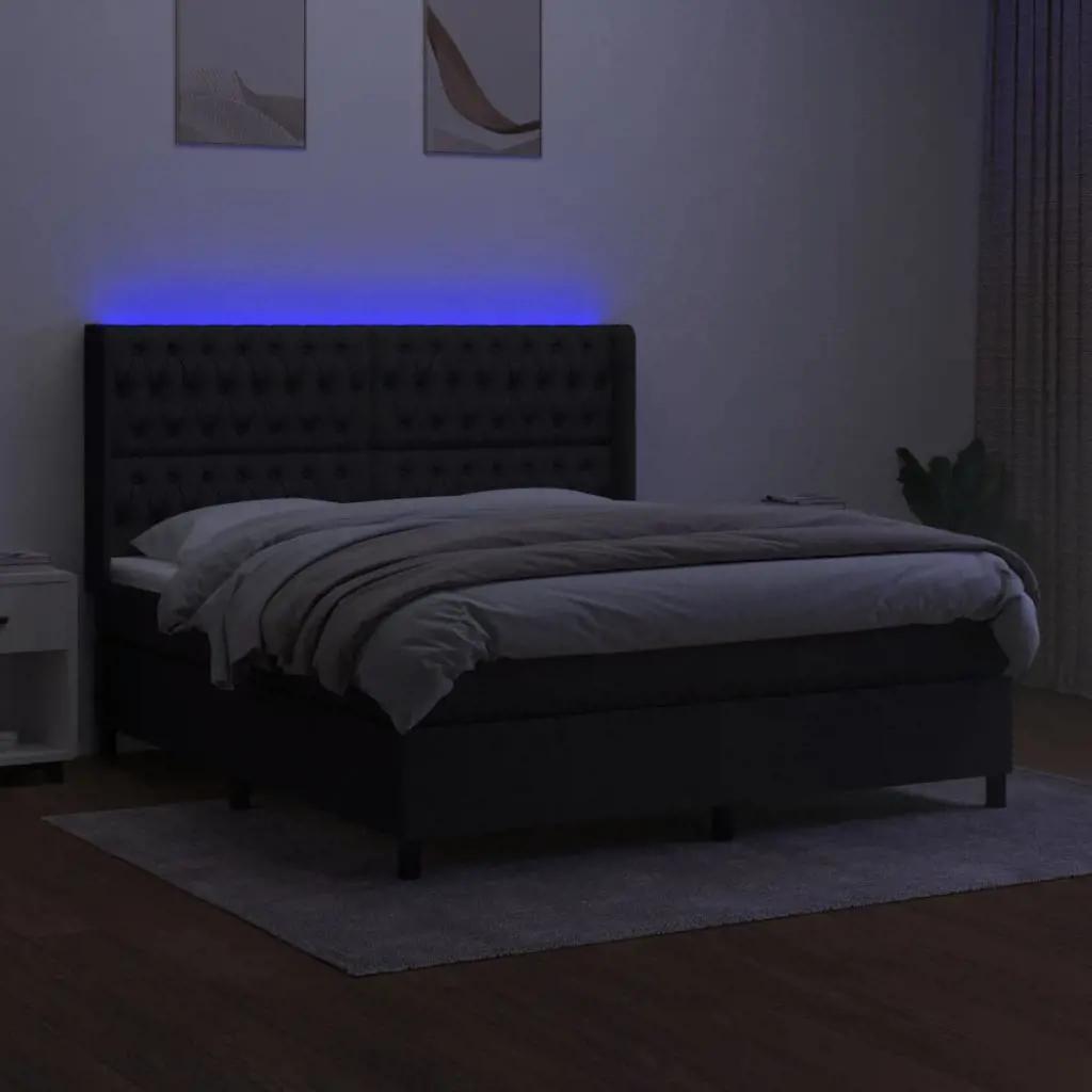 Boxspring met matras en LED stof zwart 180x200 cm (3)