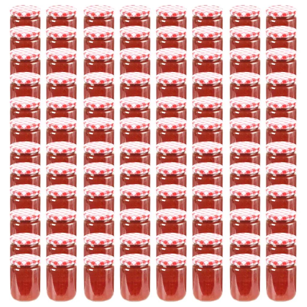 Jampotten met wit met rode deksels 96 st 230 ml glas