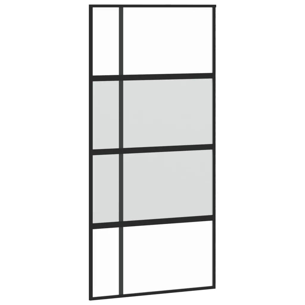 Schuifdeur 102,5x205 cm gehard glas en aluminium zwart (2)