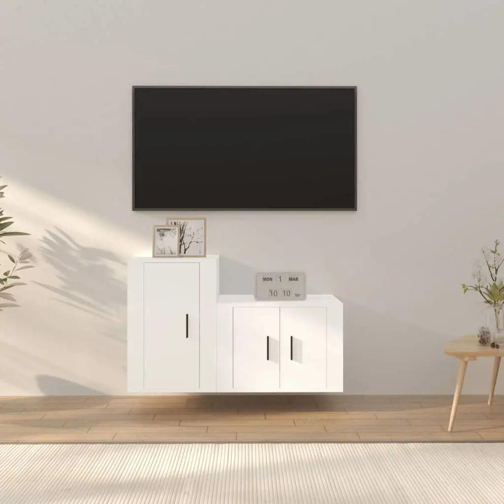 2-delige Tv-meubelset bewerkt hout wit (1)