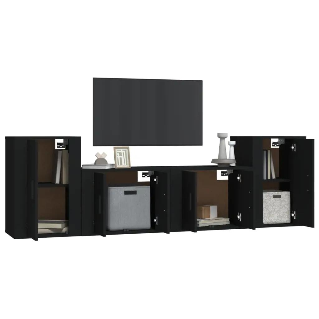 4-delige Tv-meubelset bewerkt hout zwart (3)