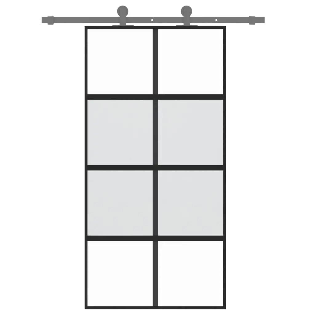 Schuifdeur 102,5x205 cm gehard glas en aluminium zwart (3)