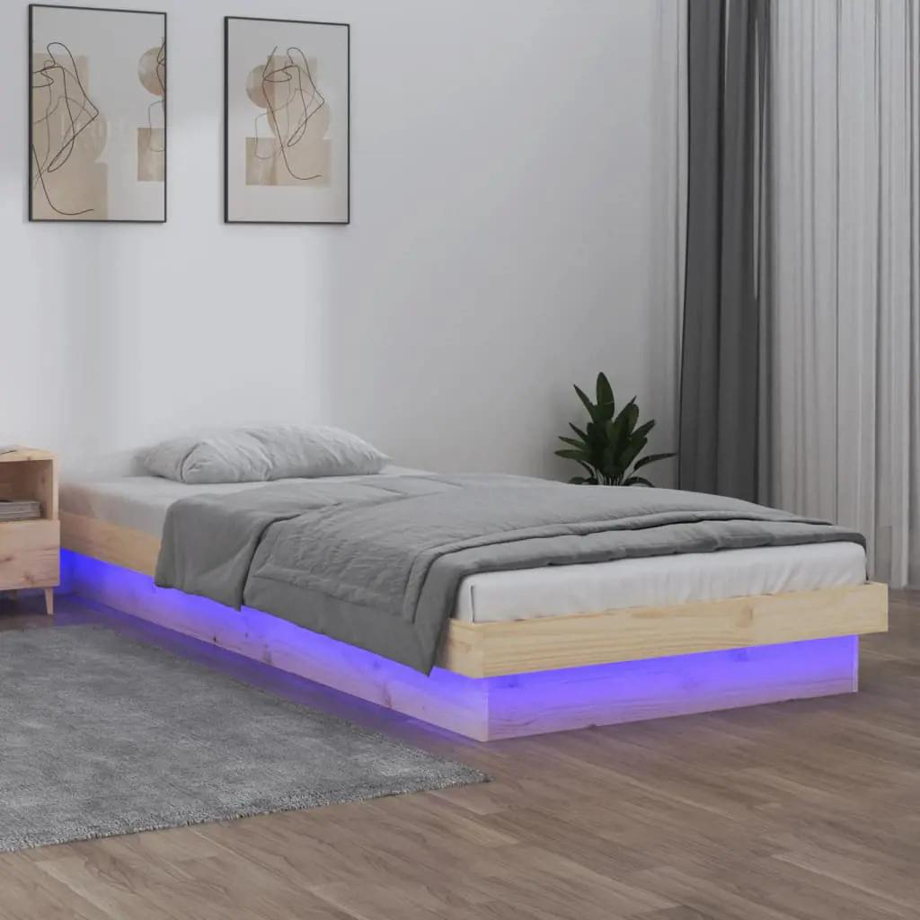 Bedframe LED massief hout 90x200 cm