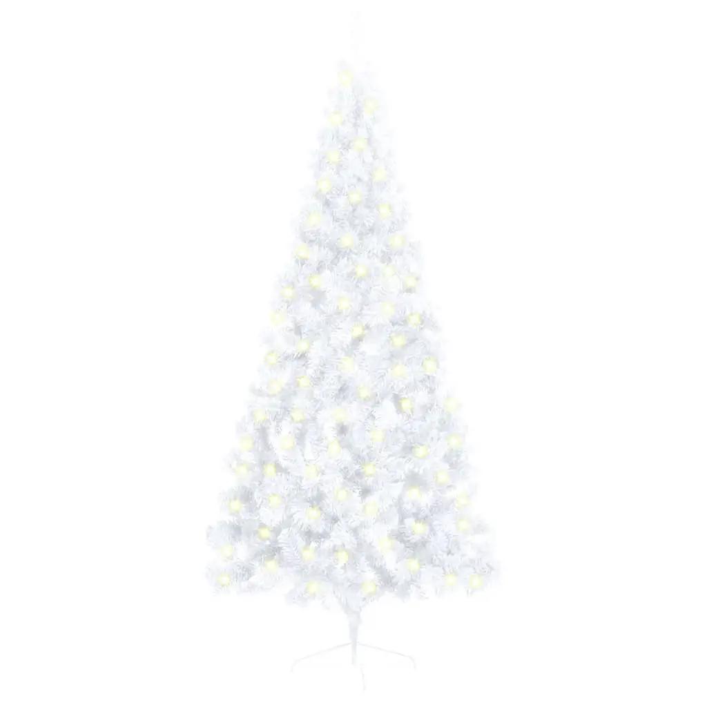 Kunstkerstboom met verlichting half standaard 180 cm PVC wit (1)