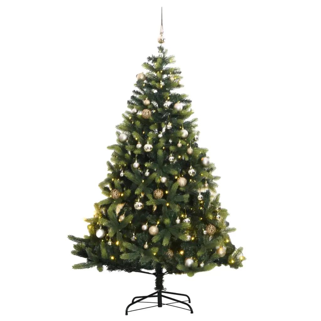 Kunstkerstboom met scharnieren 300 LED's en kerstballen 210 cm