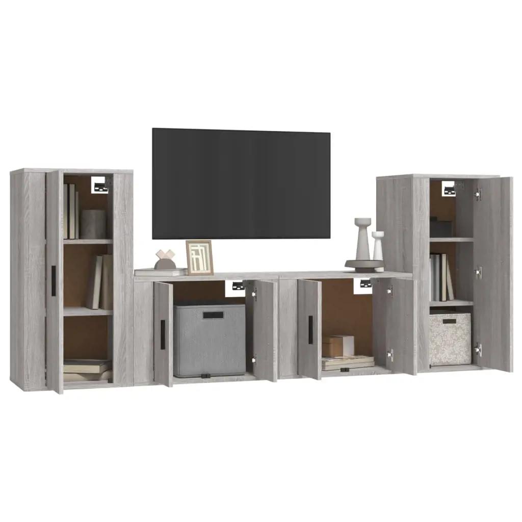 4-delige Tv-meubelset bewerkt hout grijs sonoma eikenkleurig (3)
