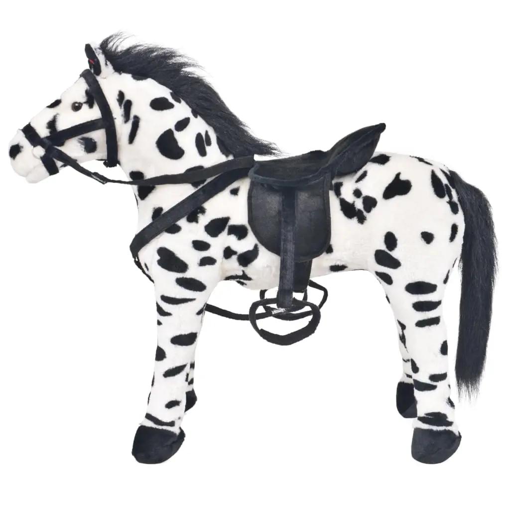 Speelgoedpaard staand XXL pluche zwart en wit (2)