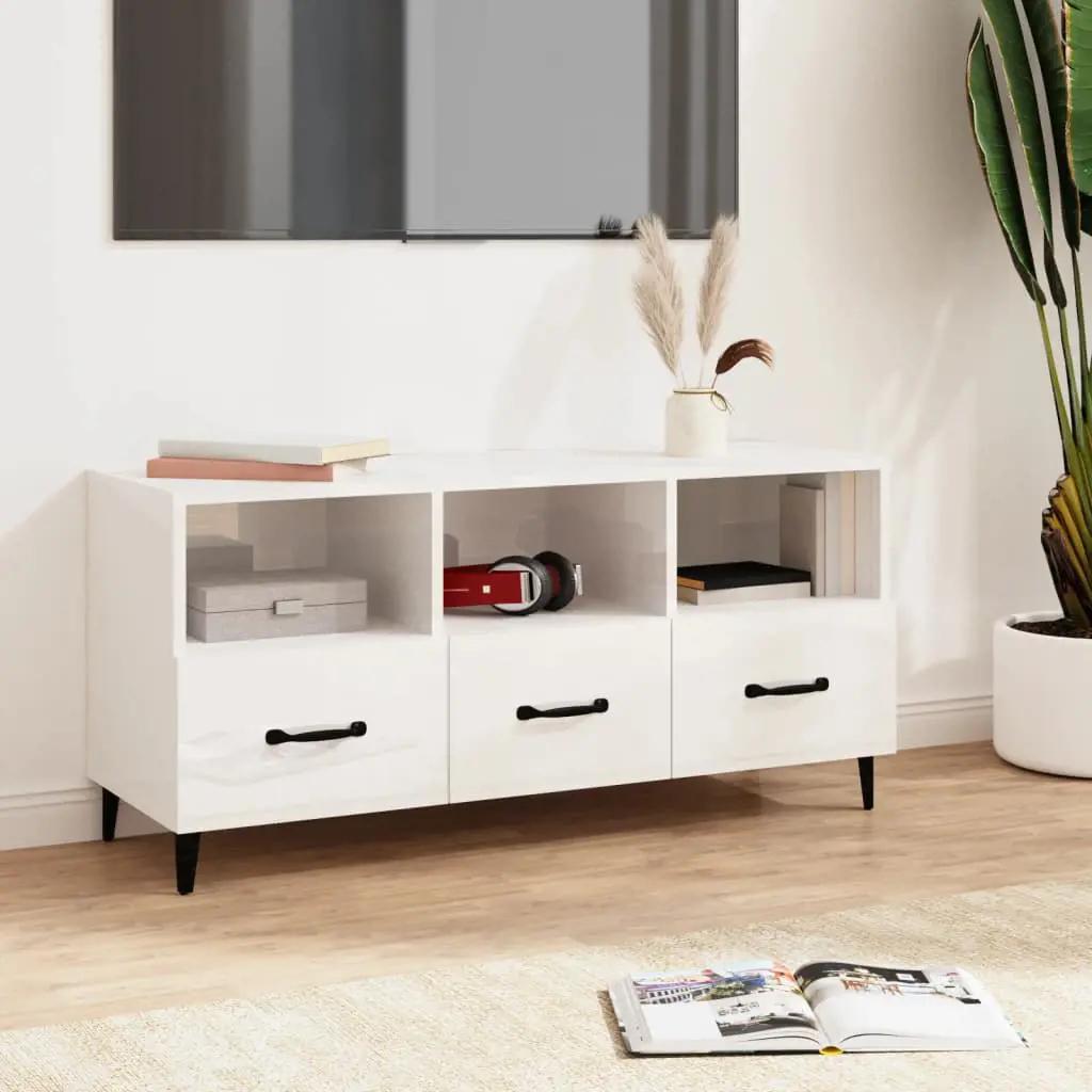 Tv-meubel 102x35x50 cm bewerkt hout hoogglans wit (1)