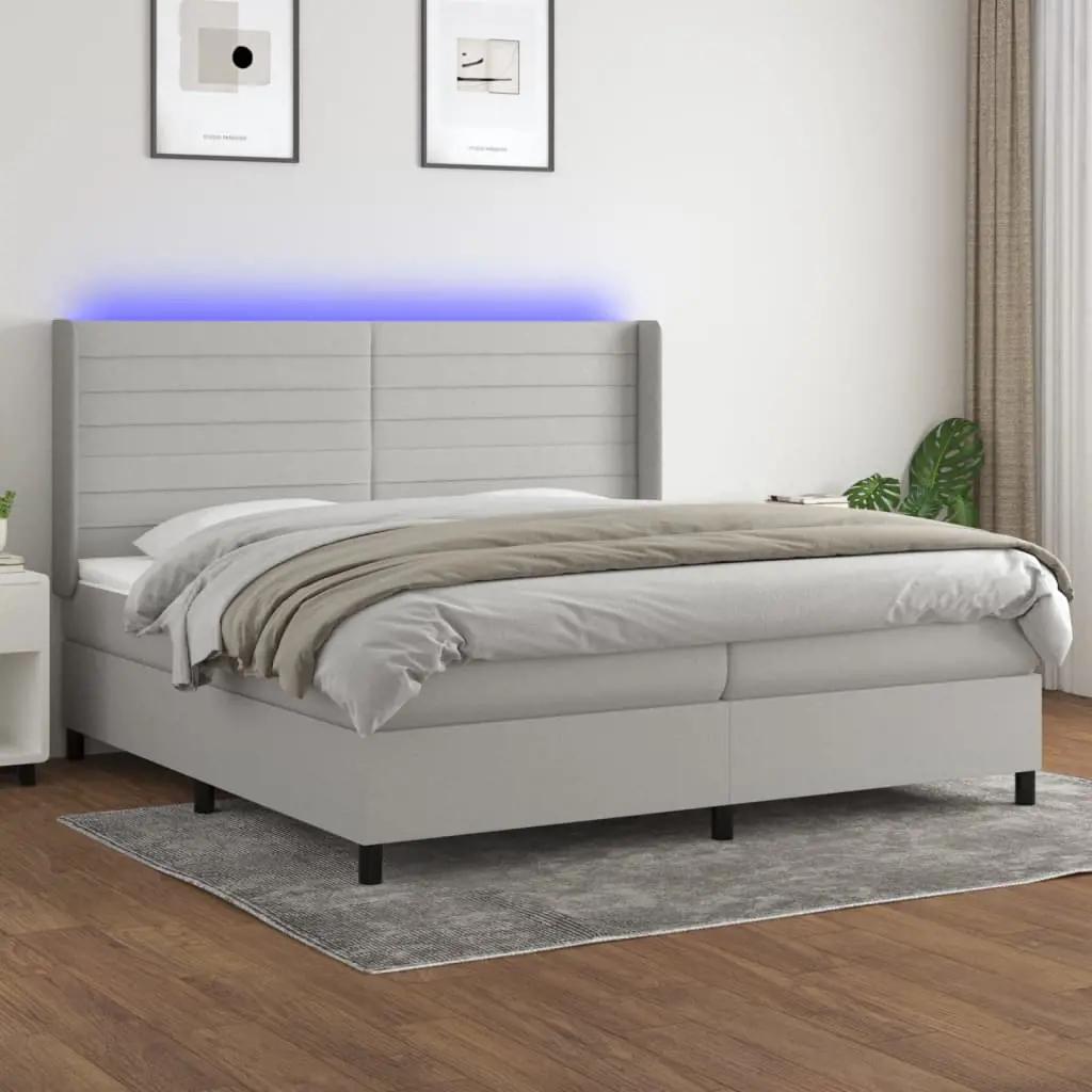 Boxspring met matras en LED stof lichtgrijs 200x200 cm (1)