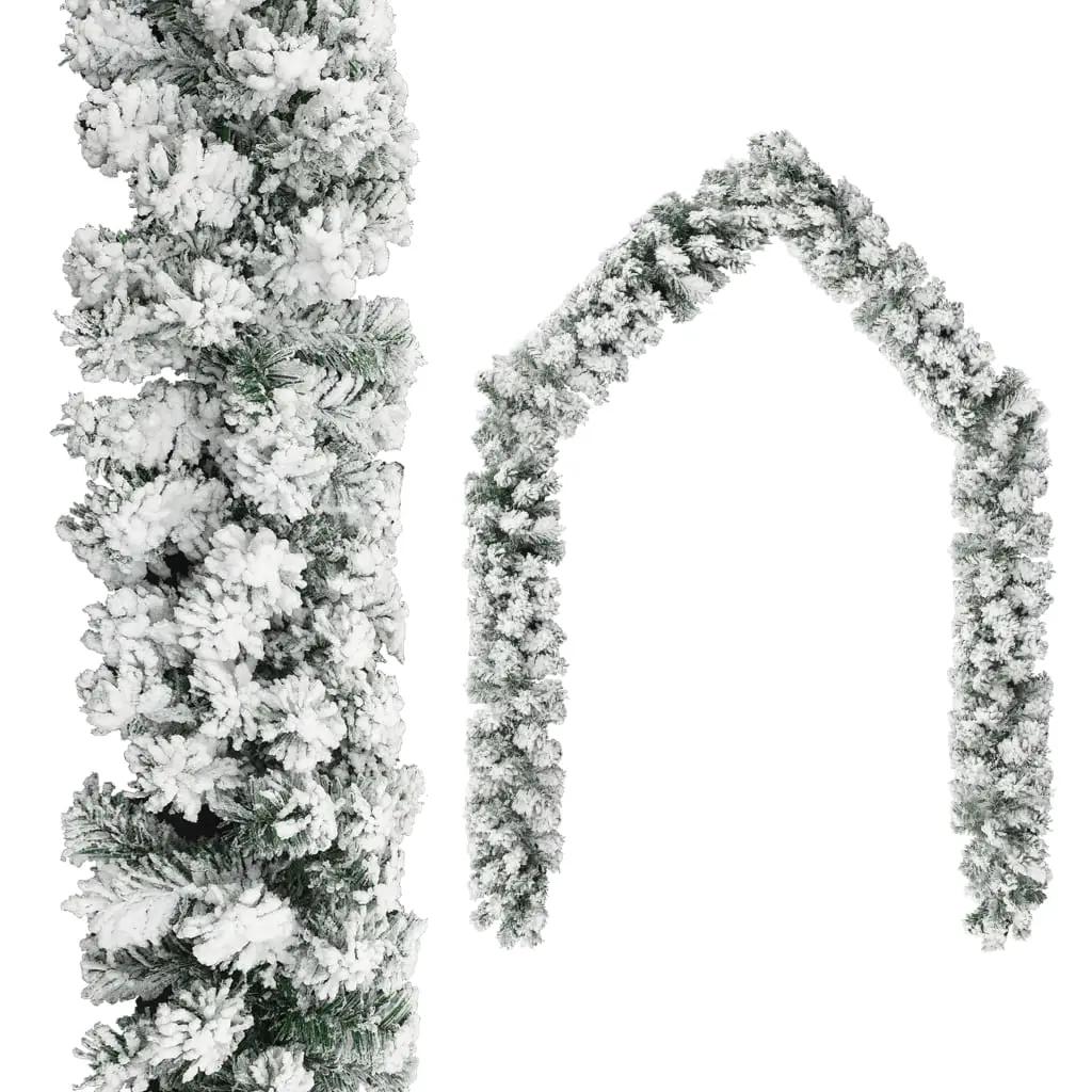 Kerstslinger met sneeuw 10 m PVC groen