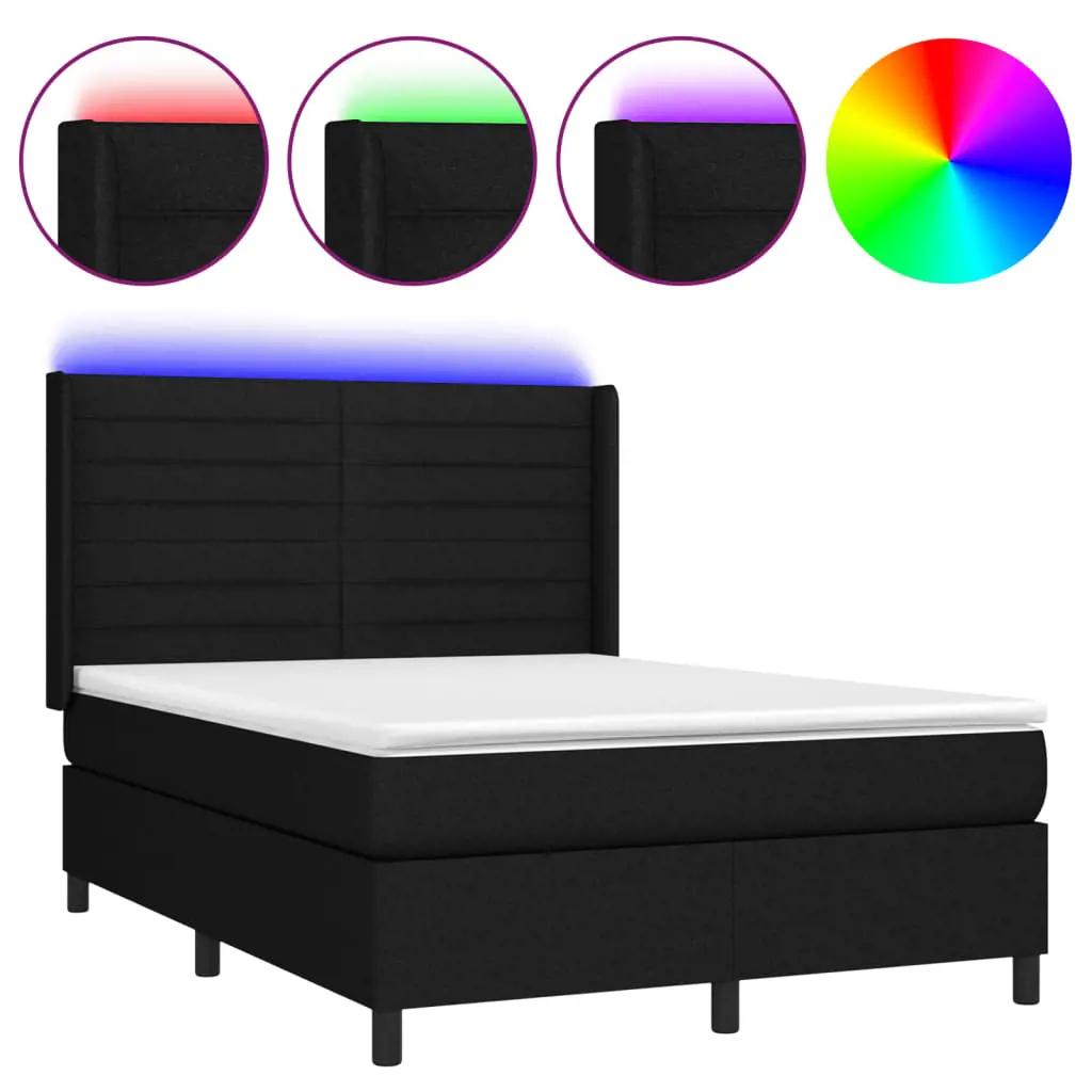 Boxspring met matras en LED stof zwart 140x190 cm (2)
