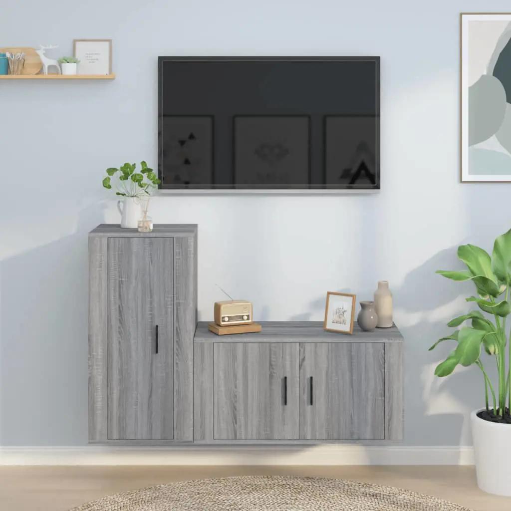 2-delige Tv-meubelset bewerkt hout grijs sonoma eikenkleurig (1)