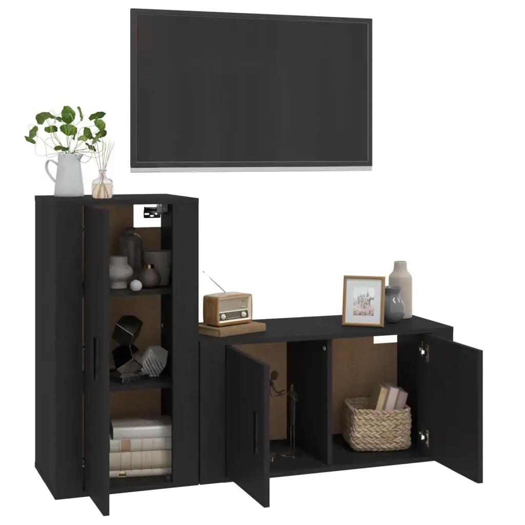 2-delige Tv-meubelset bewerkt hout zwart (3)