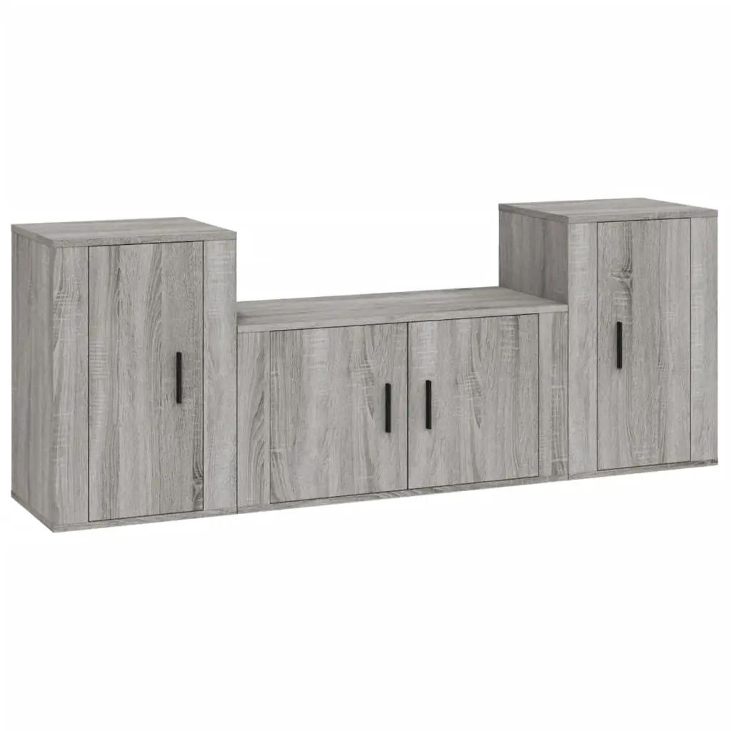 3-delige Tv-meubelset bewerkt hout grijs sonoma eikenkleurig (2)