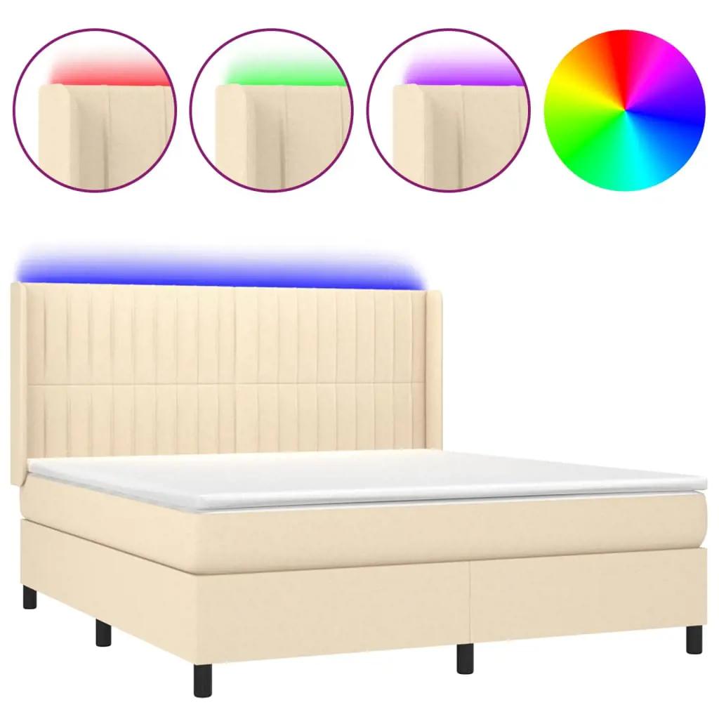 Boxspring met matras en LED stof crèmekleurig 160x200 cm (2)
