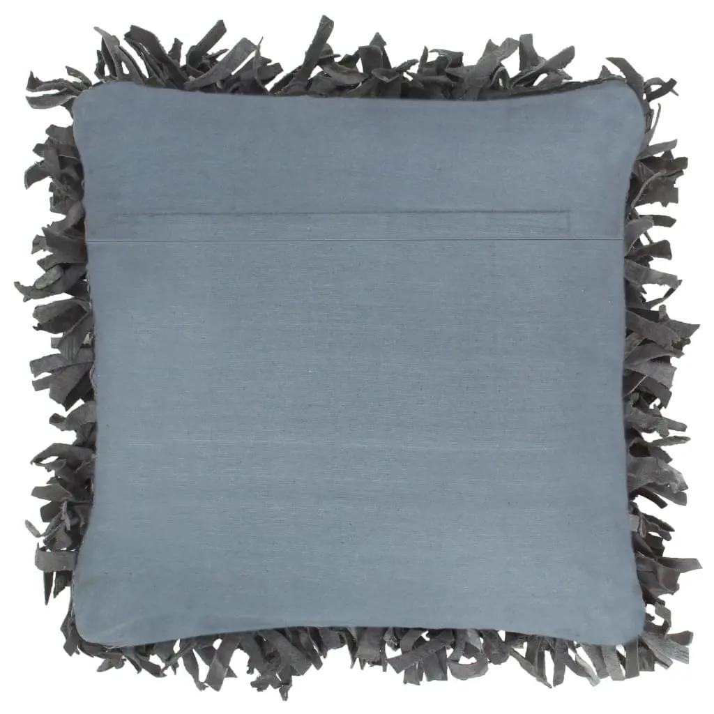Kussen shaggy hoogpolig 60x60 cm leer en katoen grijs (2)