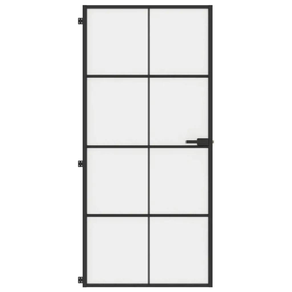 Binnendeur smal 93x201,5 cm gehard glas en aluminium zwart (3)