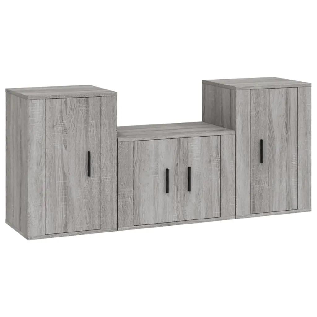 3-delige Tv-meubelset bewerkt hout grijs sonoma eikenkleurig (2)