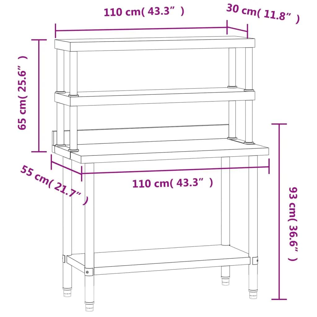 Keukenwerktafel met bovenschap 110x55x150 cm roestvrij staal (8)