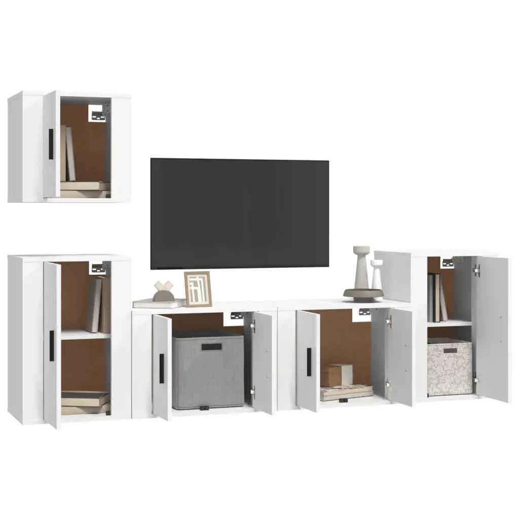 5-delige Tv-meubelset bewerkt hout wit (3)