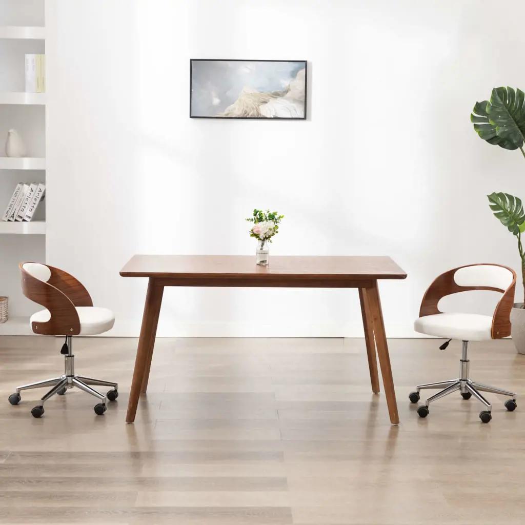 Kantoorstoel draaibaar gebogen hout en kunstleer wit (1)
