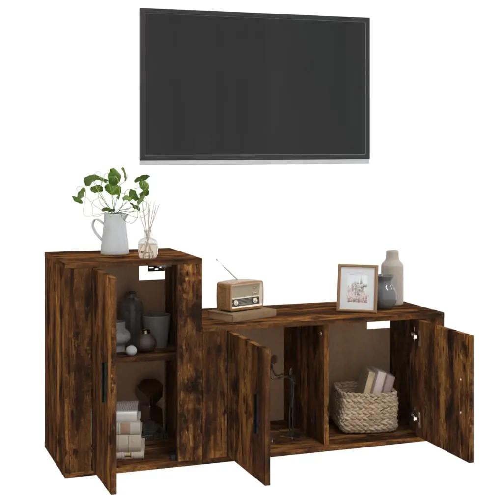 2-delige Tv-meubelset bewerkt hout gerookt eikenkleurig (3)