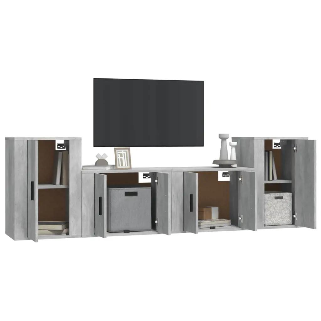 4-delige Tv-meubelset bewerkt hout betongrijs (3)