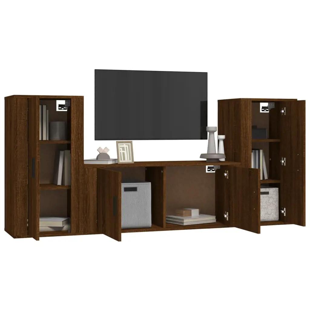 3-delige Tv-meubelset bewerkt hout bruin eikenkleur (3)