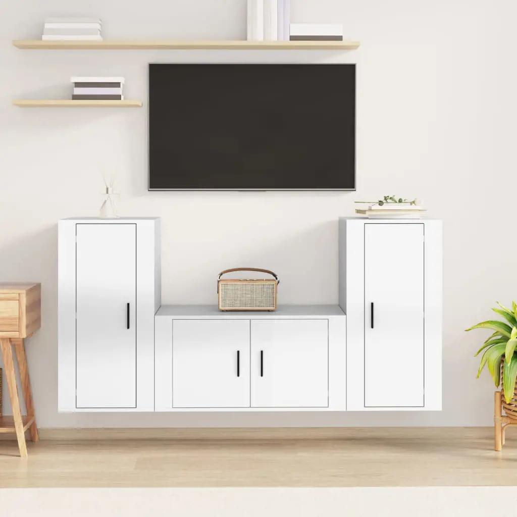 3-delige Tv-meubelset bewerkt hout hoogglans wit (1)