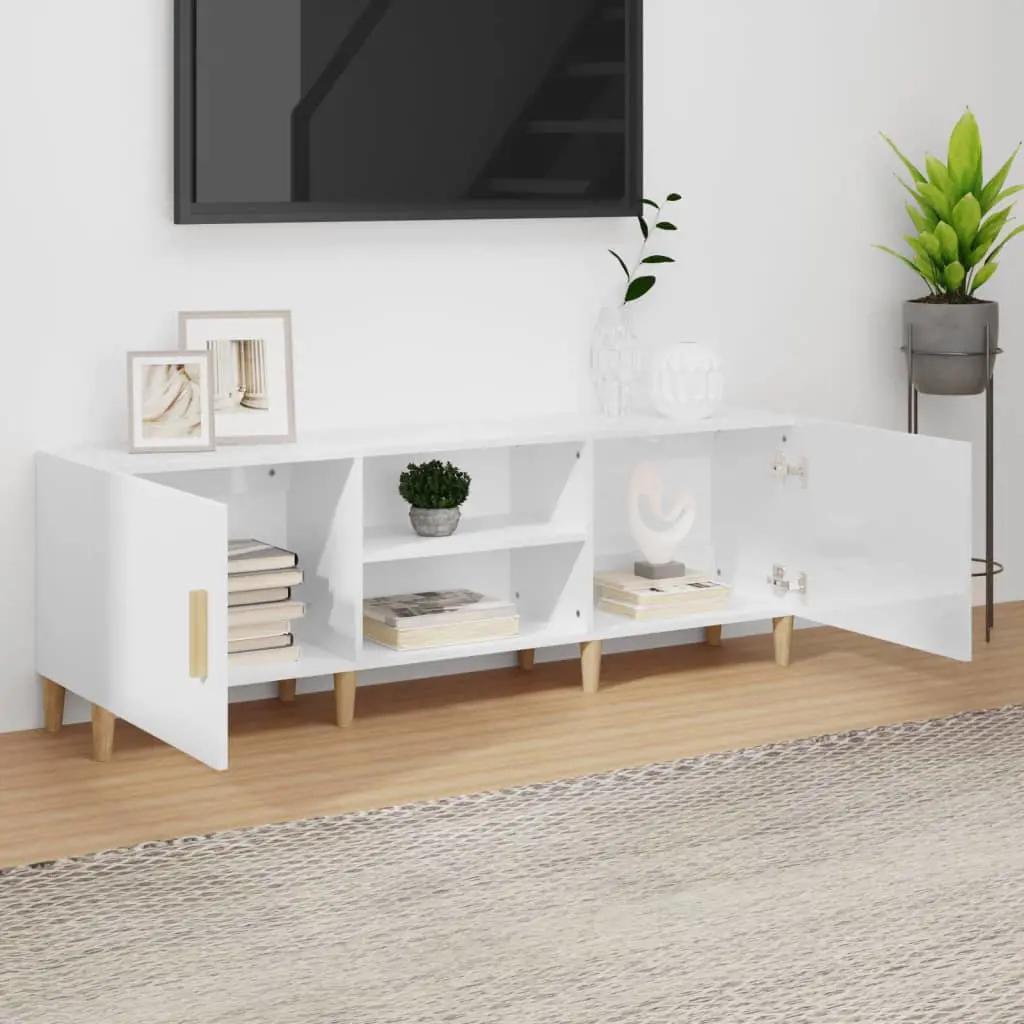 Tv-meubel 150x30x50 cm bewerkt hout hoogglans wit (3)