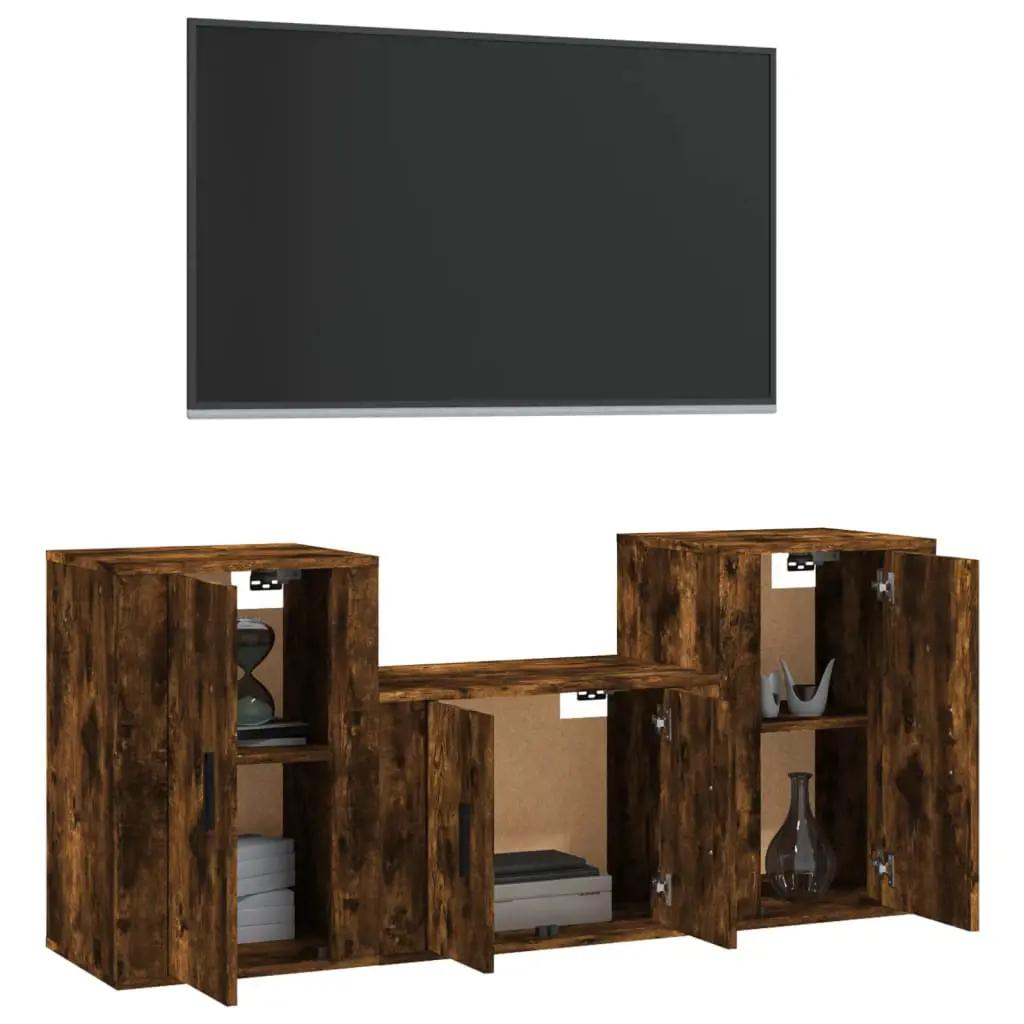 3-delige Tv-meubelset bewerkt hout gerookt eikenkleurig (3)