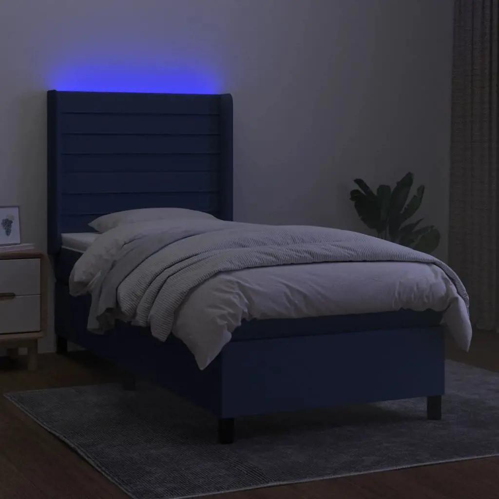 Boxspring met matras en LED stof blauw 100x200 cm (3)