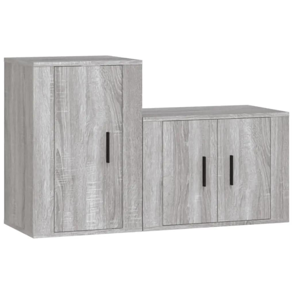 2-delige Tv-meubelset bewerkt hout grijs sonoma eikenkleurig (2)
