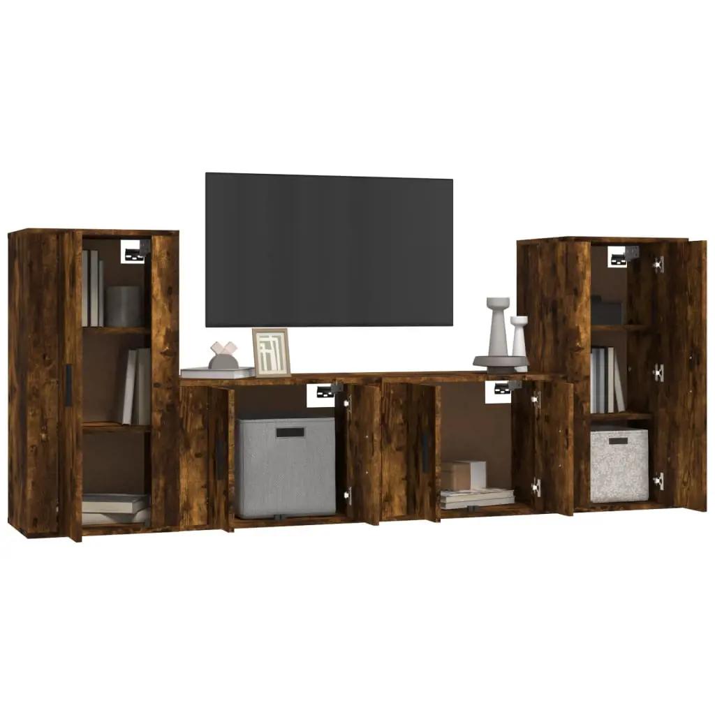 4-delige Tv-meubelset bewerkt hout gerookt eikenkleurig (3)