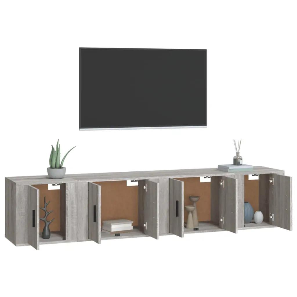4-delige Tv-meubelset bewerkt hout grijs sonoma eikenkleurig (3)