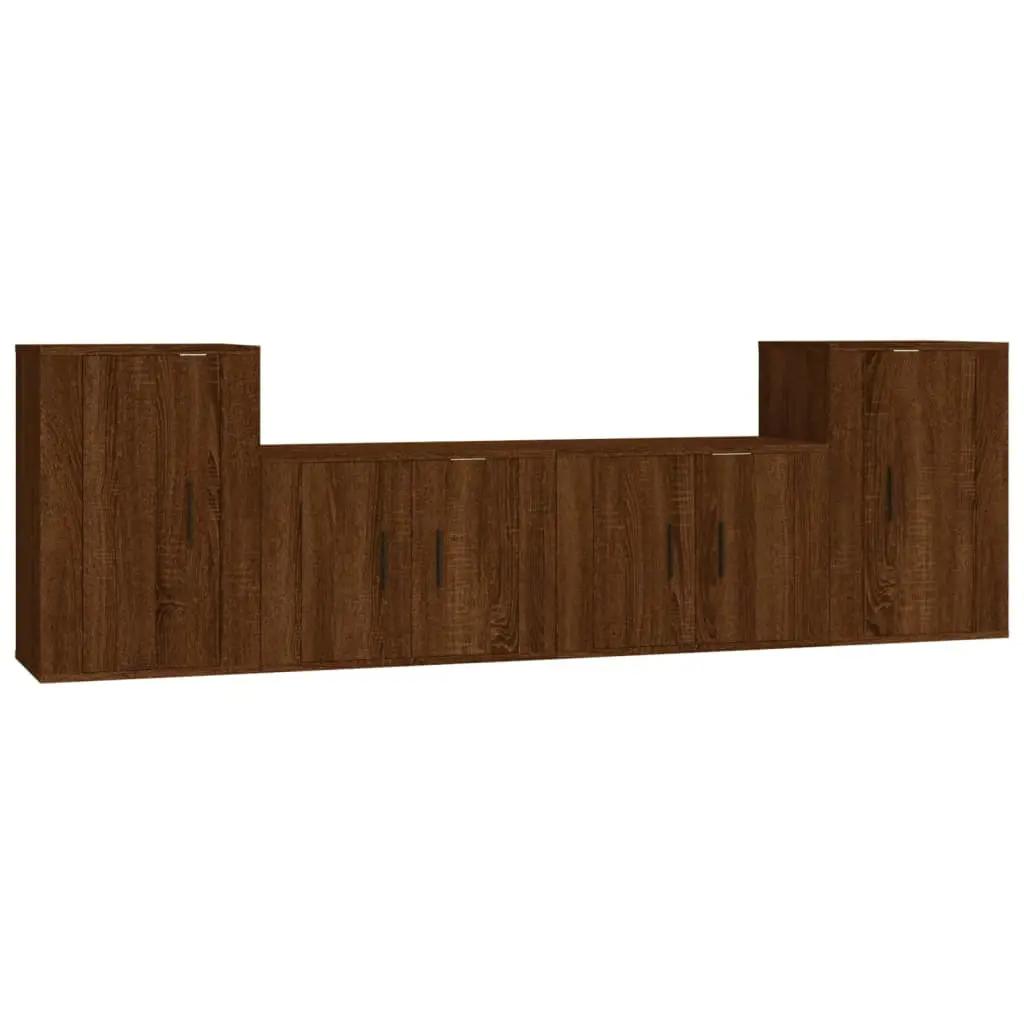 4-delige Tv-meubelset bewerkt hout bruin eikenkleur (2)