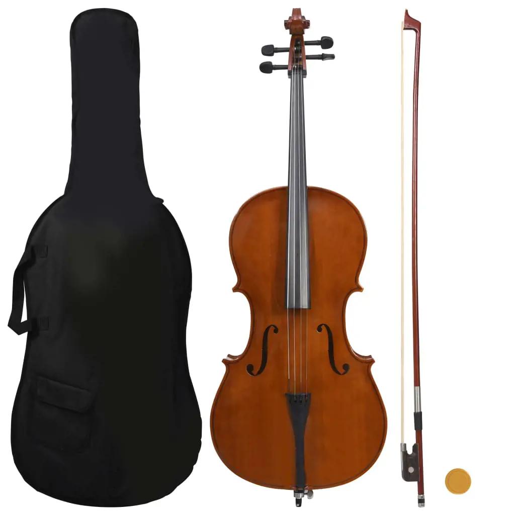 Celloset met tas en haren strijkstok 4/4 donkerhoutkleurig (1)