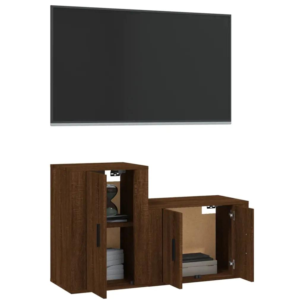 2-delige Tv-meubelset bewerkt hout bruin eikenkleur (3)