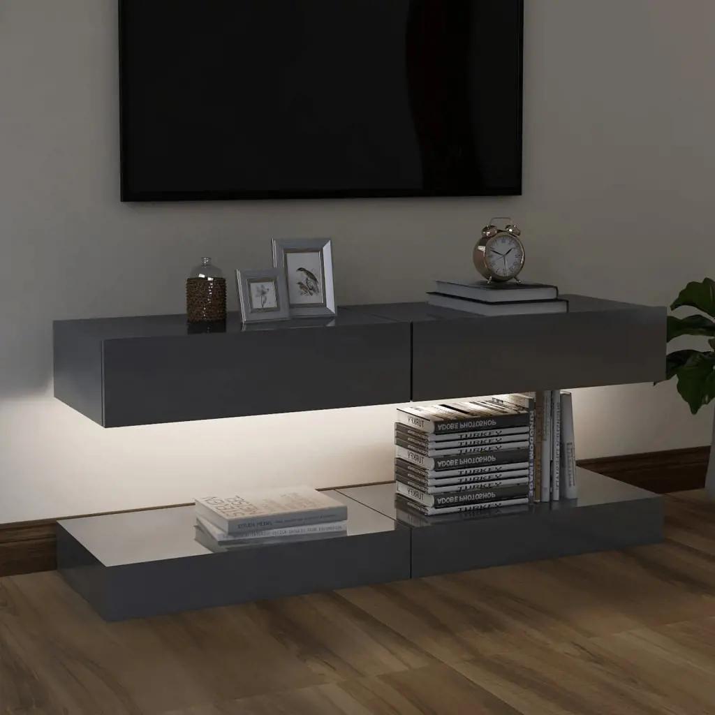 Tv-meubelen 2 st met LED-verlichting 60x35 cm hoogglans grijs (4)