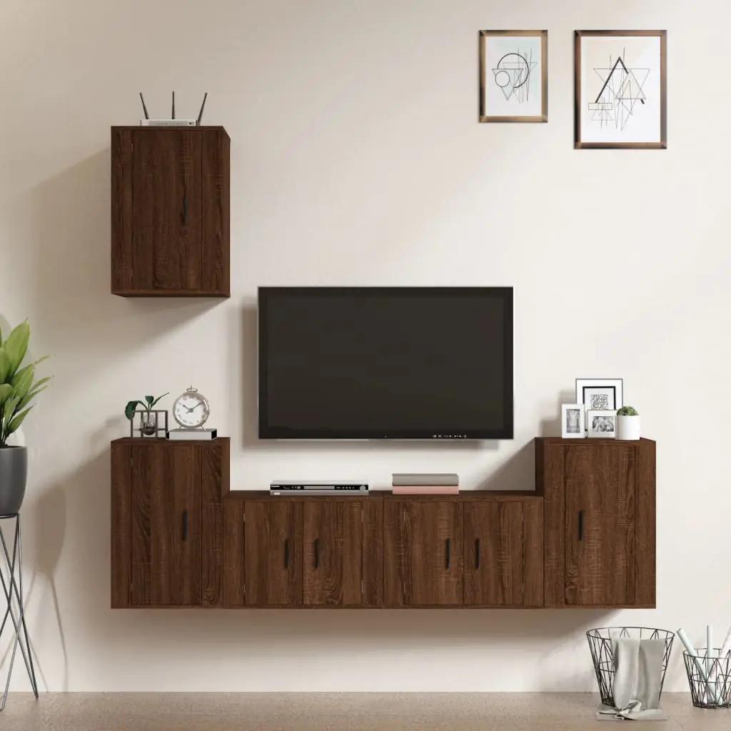 5-delige Tv-meubelset bewerkt hout bruin eikenkleur (1)