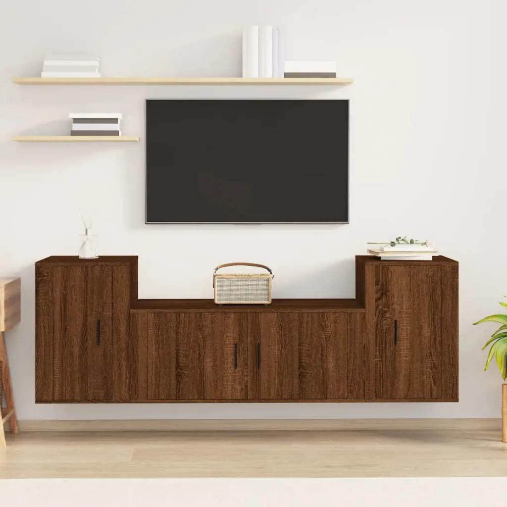 3-delige Tv-meubelset bewerkt hout bruin eikenkleur (1)