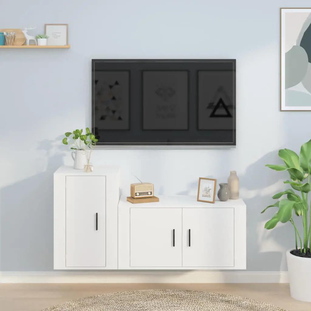 2-delige Tv-meubelset bewerkt hout wit (1)